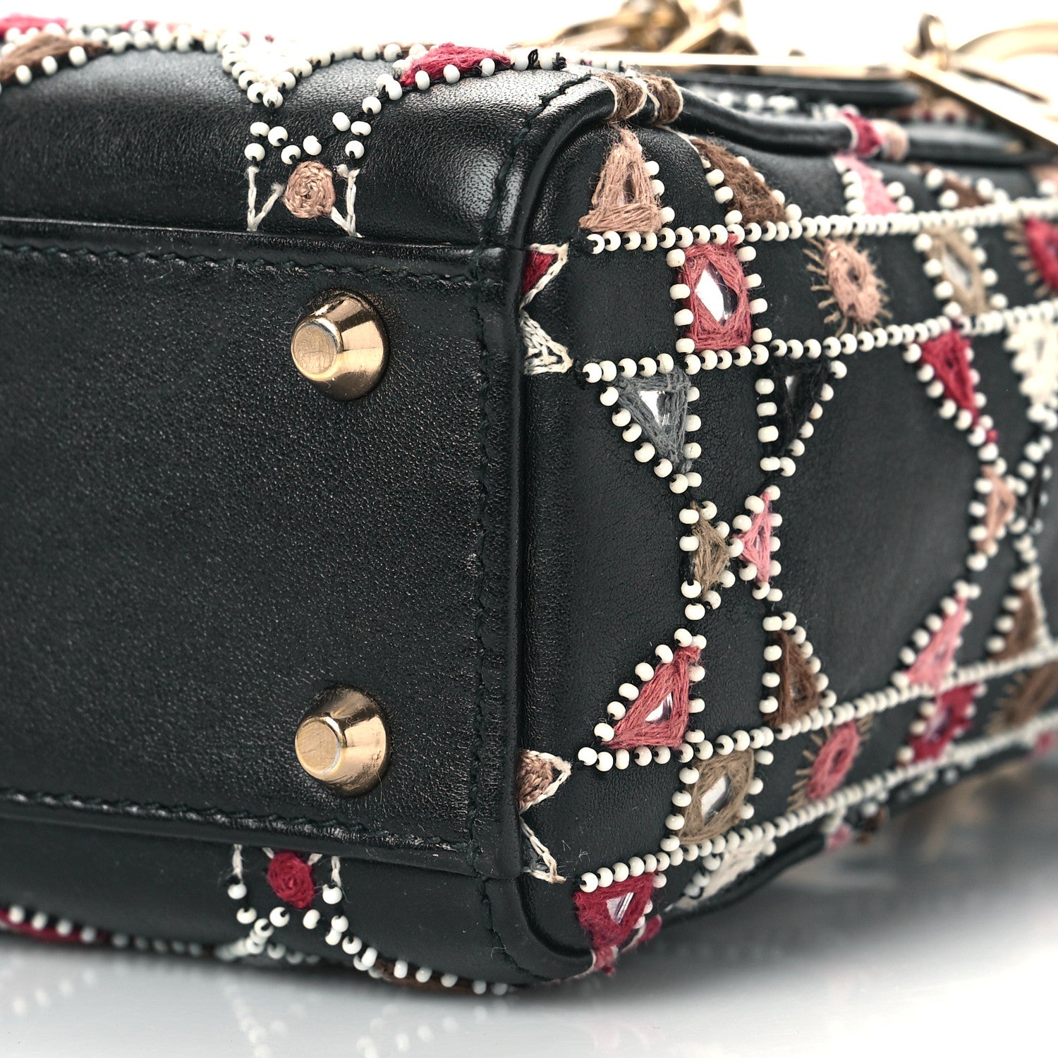 Christian Dior Calfskin Cannage Embroidered Beaded Mini Lady Dior Black Multicolor 8 of 12