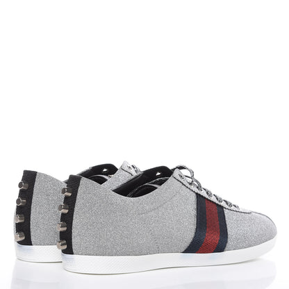 Gucci Glitter Fabric Studded Web Mens Sneakers 8.5 Silver 4 of 10