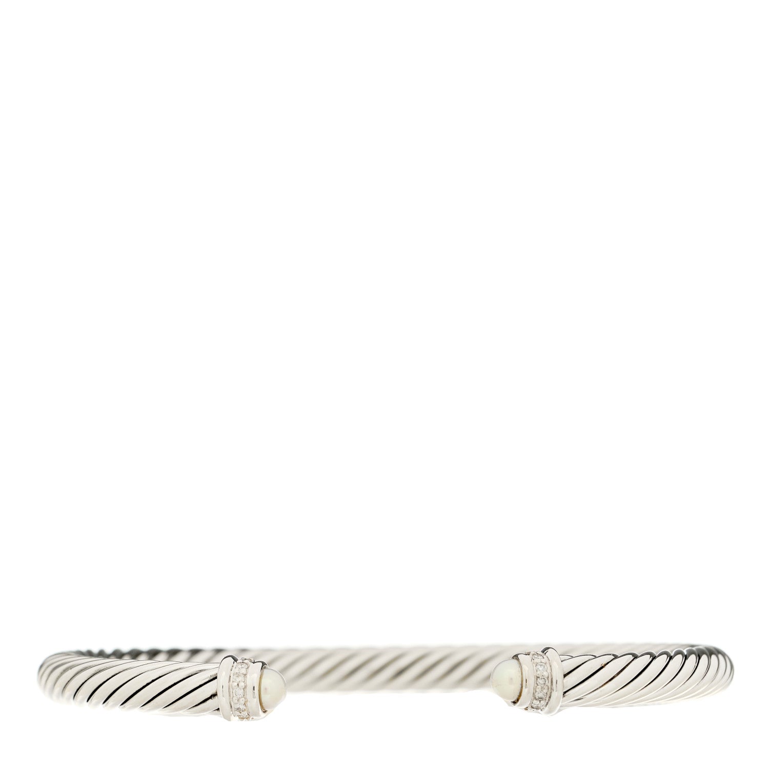 David Yurman Sterling Silver Cultured Pearl Diamond 5mm Cable Classics Bracelet 1 of 3