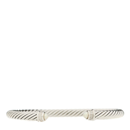 David Yurman Sterling Silver Cultured Pearl Diamond 5mm Cable Classics Bracelet 1 of 3