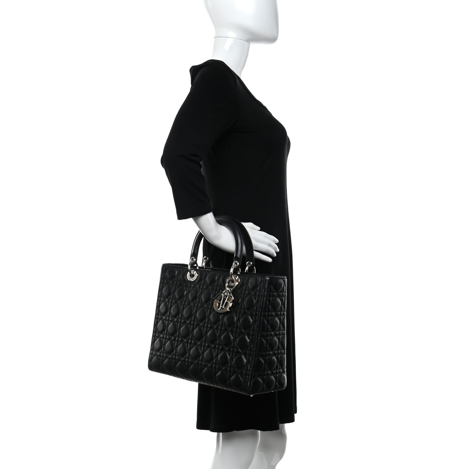 Christian Dior Lambskin Cannage Large Lady Dior Black 2 of 16