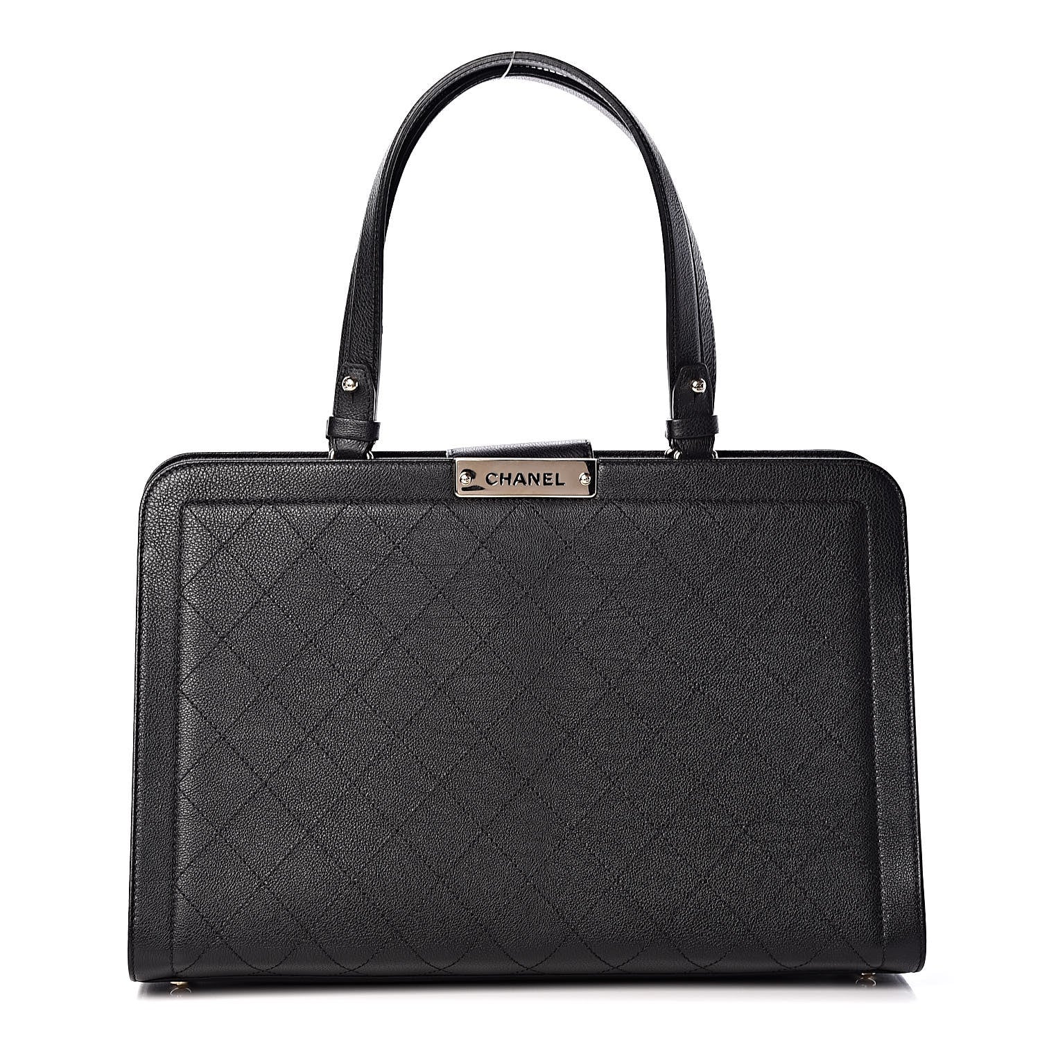 Chanel Grained Calfskin Stitched Large Label Click Shopper Tote Black 1 of 9