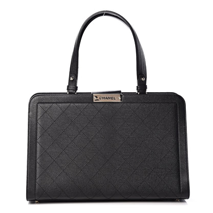 Chanel Grained Calfskin Stitched Large Label Click Shopper Tote Black 1 of 9