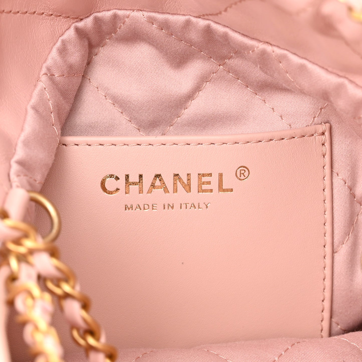 Shiny Calfskin Quilted Mini Chanel 22 Rose Clair