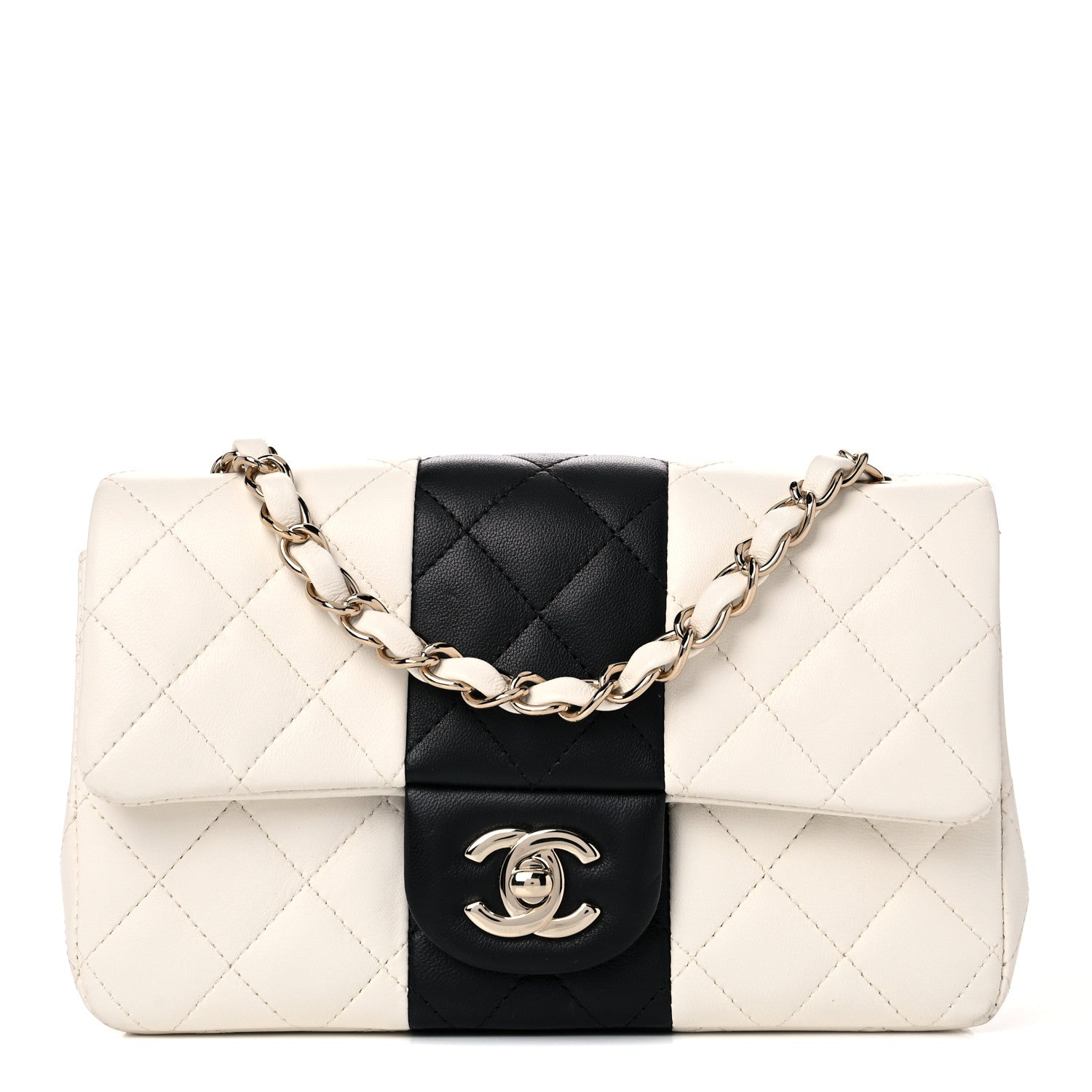 Chanel Lambskin Quilted Mini Rectangular Flap White Black 1 of 12