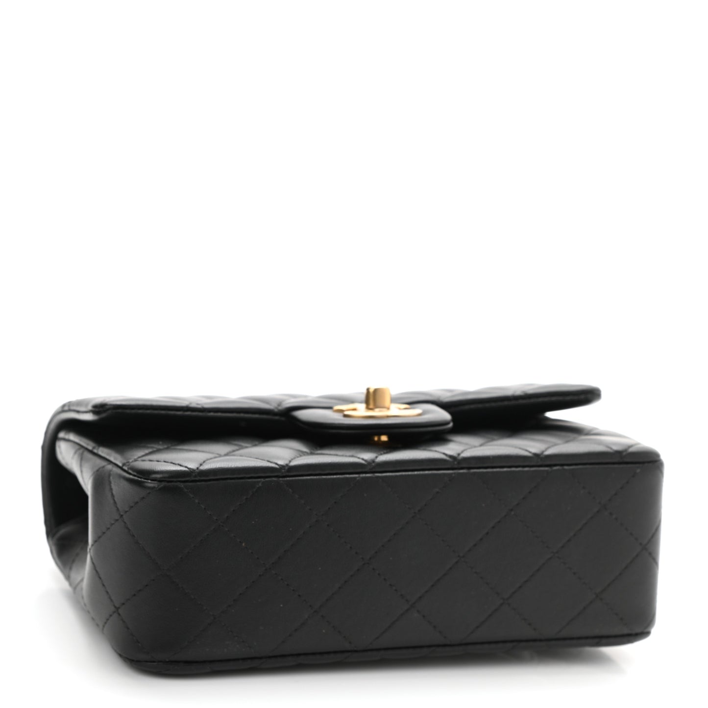 Lambskin Quilted Mini Top Handle Rectangular Flap Black