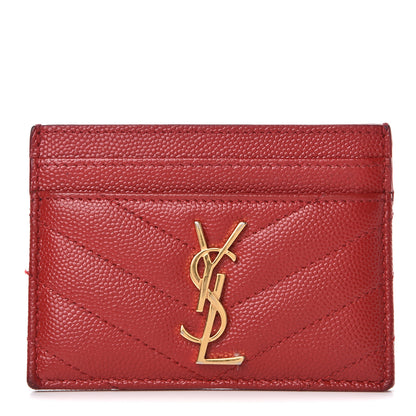Saint Laurent Grain De Poudre Matelasse Chevron Credit Card Case New Red 1 of 15