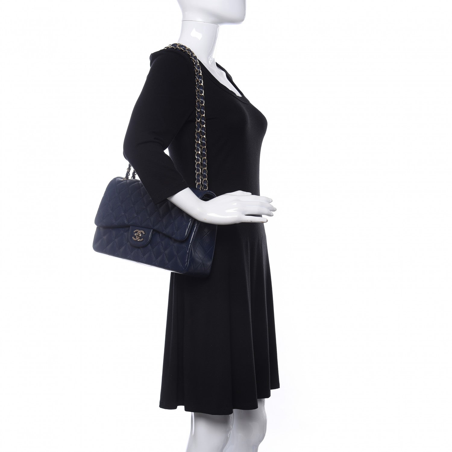 Chanel Caviar Quilted Jumbo Double Flap Navy Blue 2 of 11