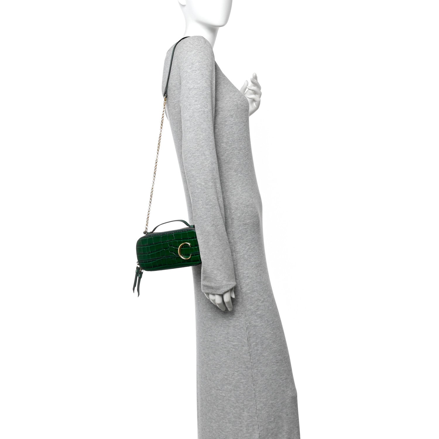 Chloe Calfskin Crocodile Embossed Mini C Vanity Bag Woodsy Green 2 of 15
