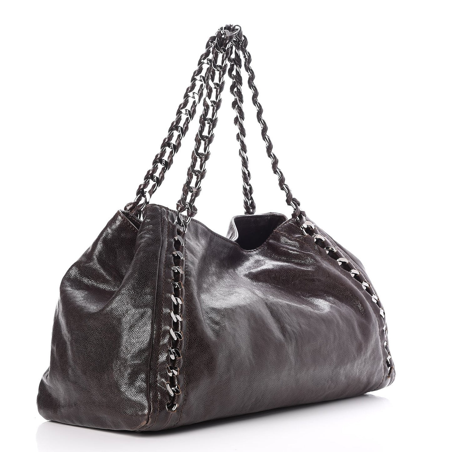 Glazed Caviar East West Modern Chain Tote Brown