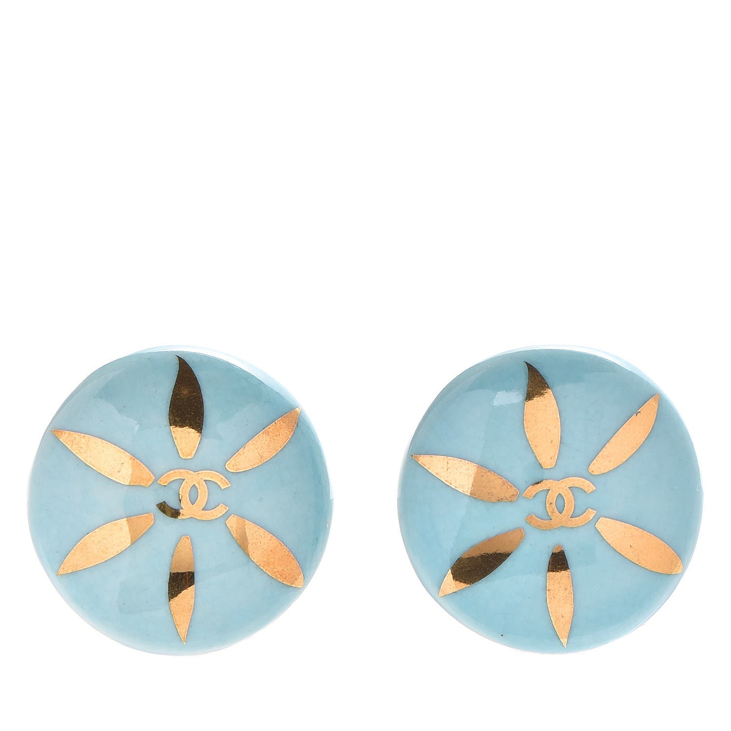 Chanel Ceramic CC Button Clip On Earrings Blue 1 of 4