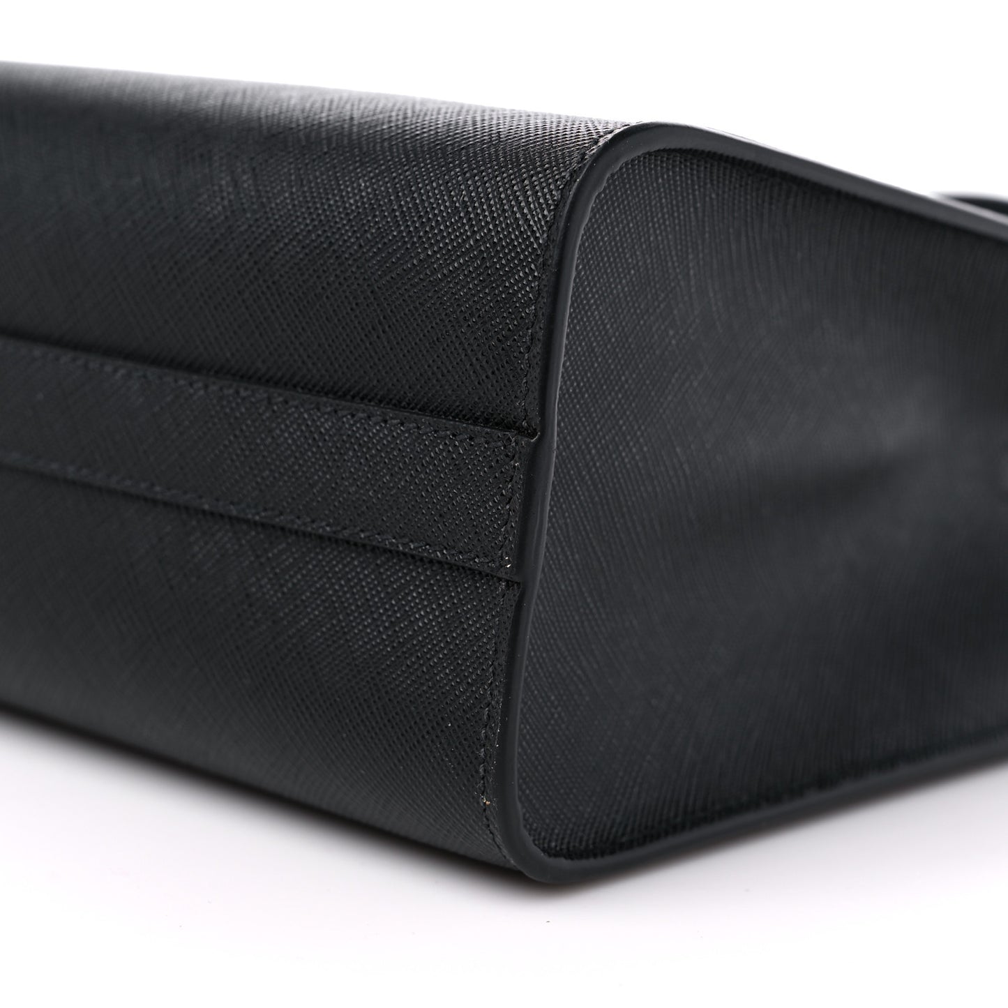 Saffiano Lux Logo Embossed Medium Shoulder Tote Handbag Black
