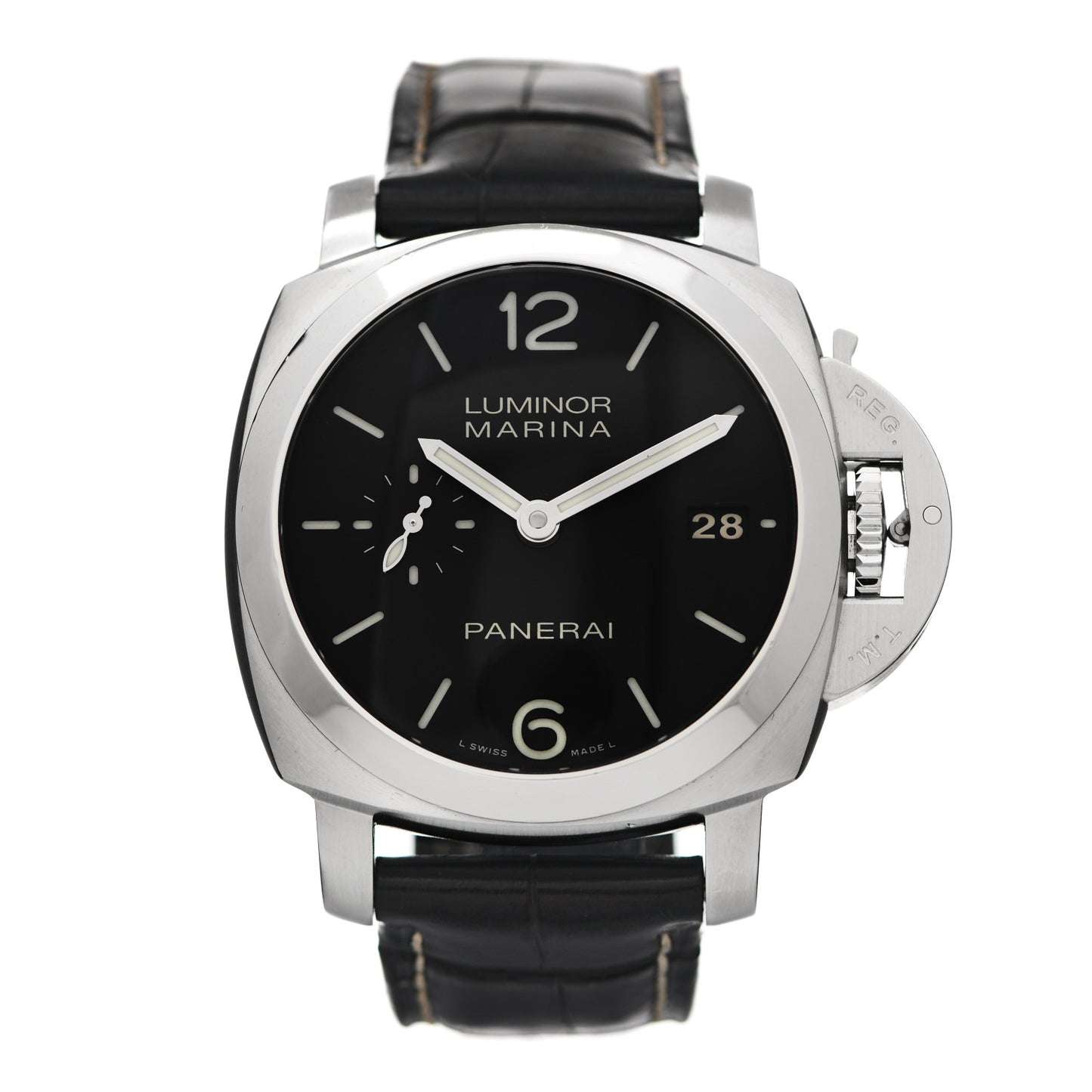 Stainless Steel Alligator 42mm Luminor 1950 3 Day Power Reserve Automatic Watch Black PAM00392