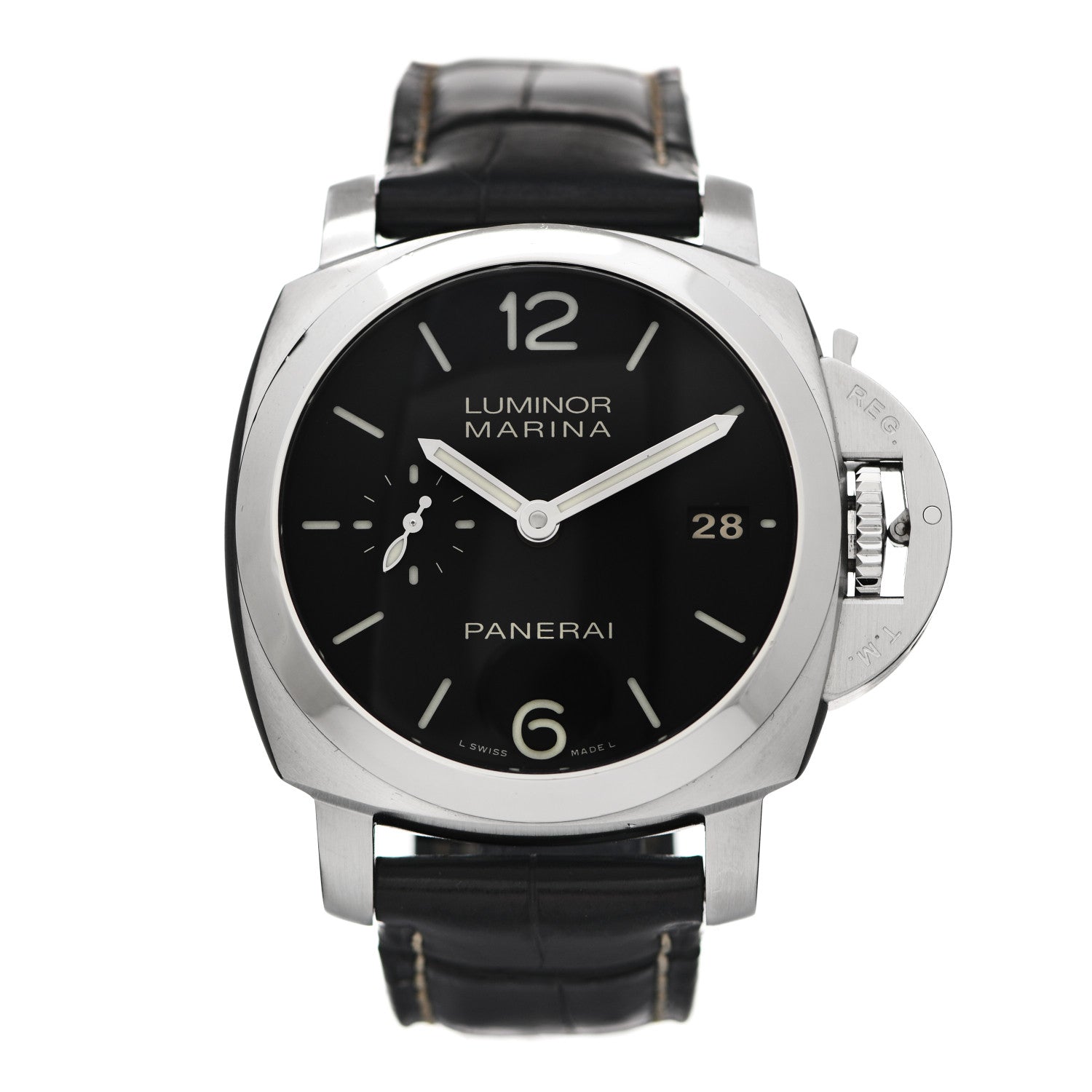 Panerai Stainless Steel Alligator 42mm Luminor 1950 3 Day Power Reserve Automatic Watch Black PAM00392 1 of 8