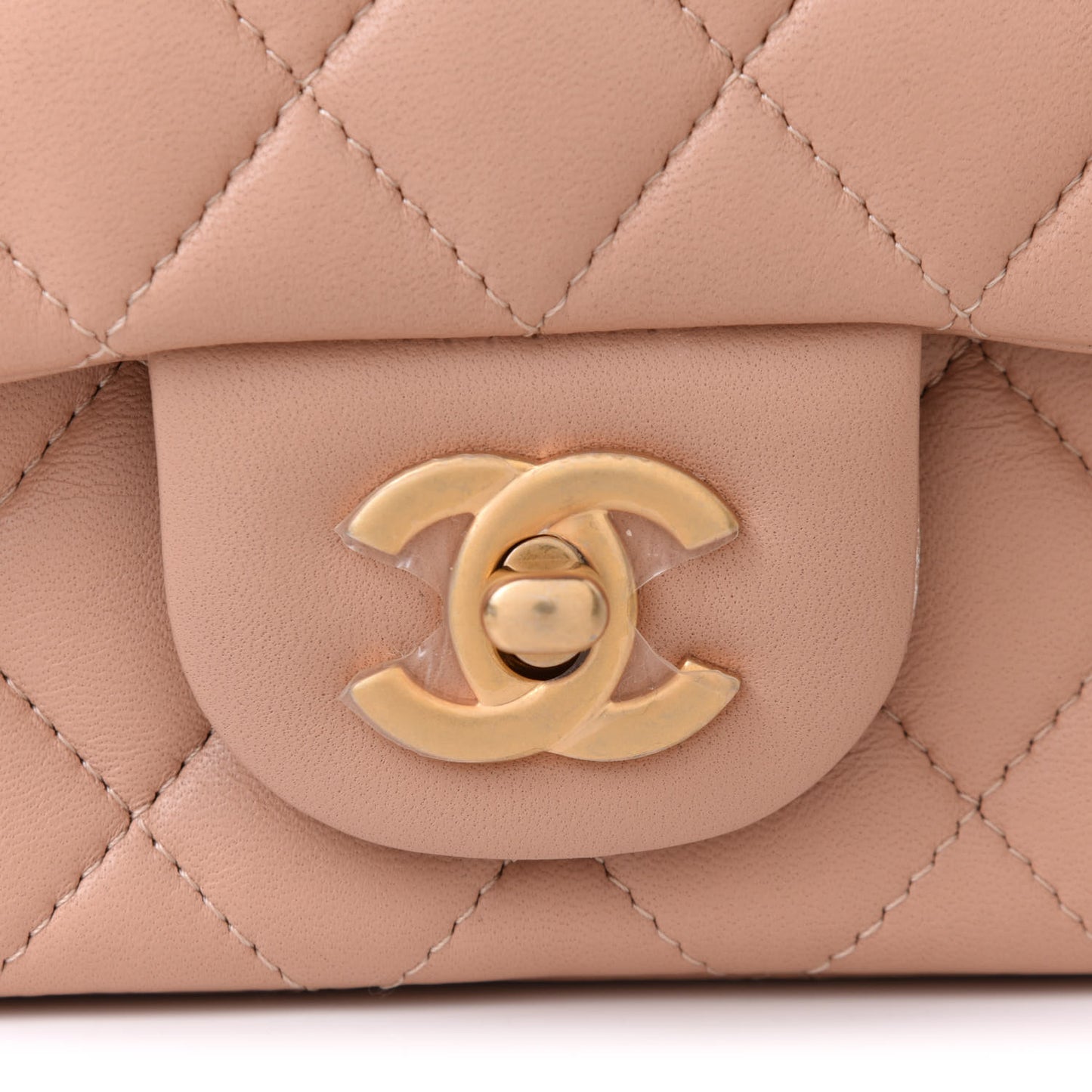 Lambskin Quilted Mini Top Handle Rectangular Flap Beige