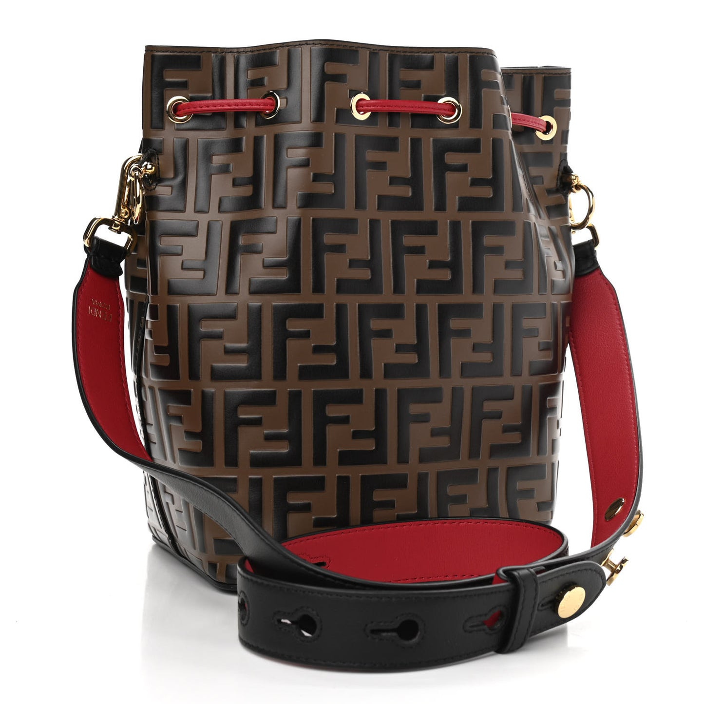 Vitello Grace F is Fendi Bi-Color FF 1974 Embossed Grande Mon Tresor Bucket Bag Maya Black Fragola