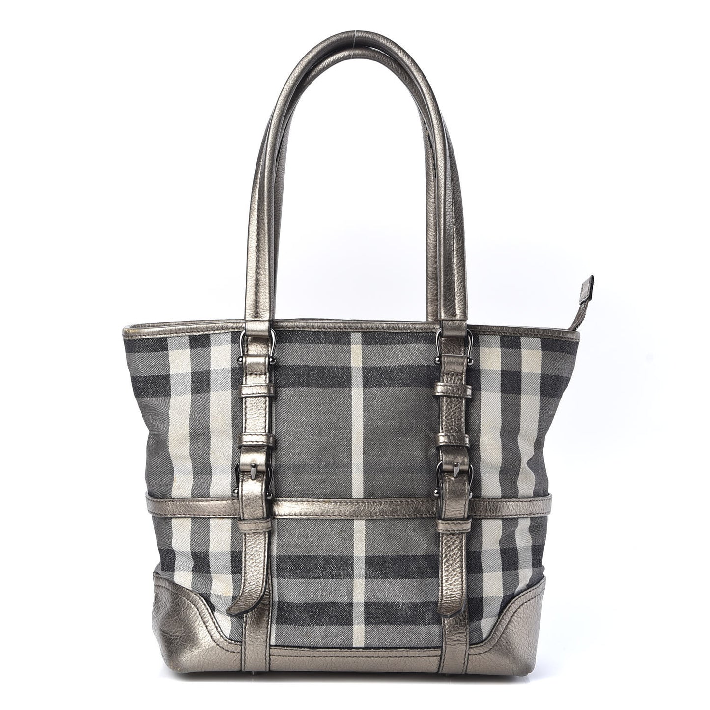 Metallic Calfskin House Check Tote Pewter