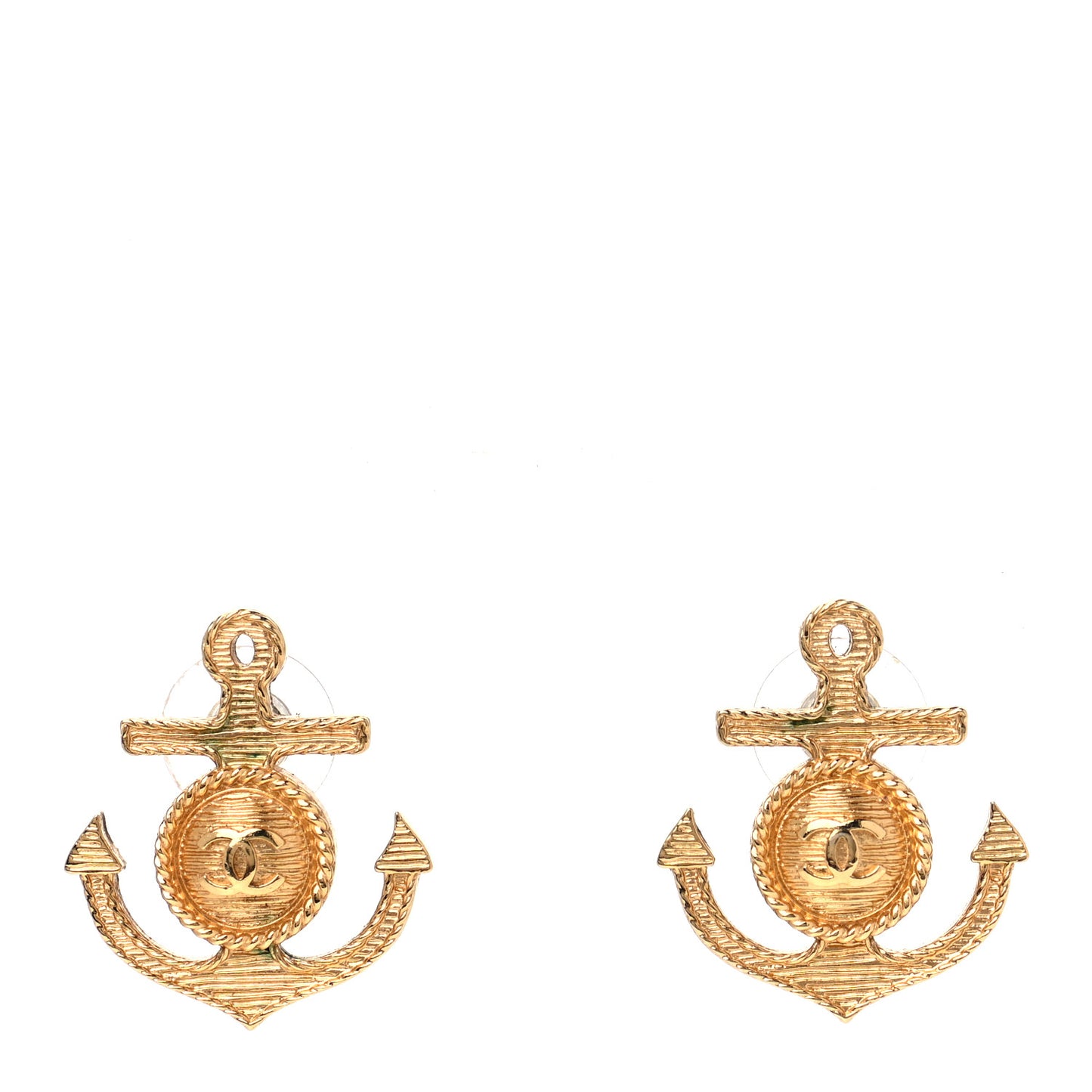 Metal Anchor CC Earrings Gold