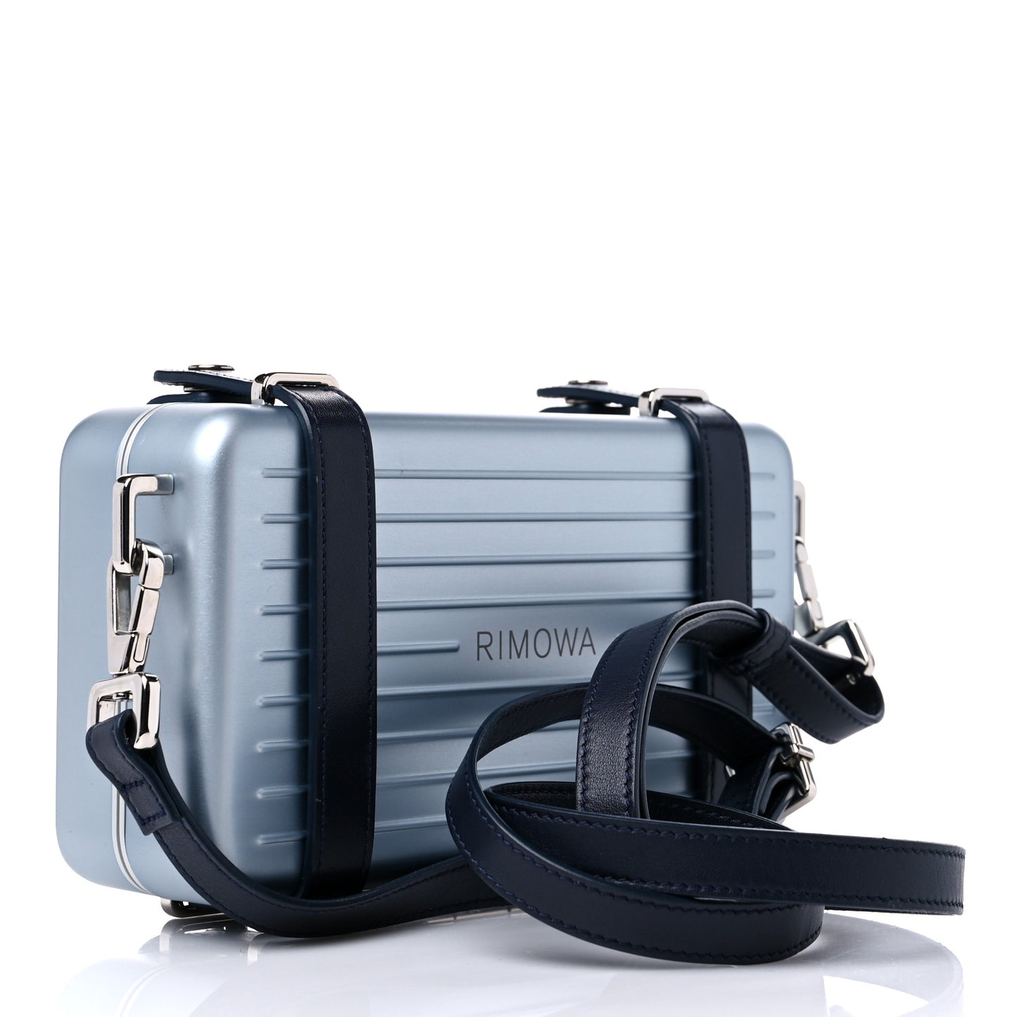 X RIMOWA Aluminum Personal Clutch On Strap Bleu