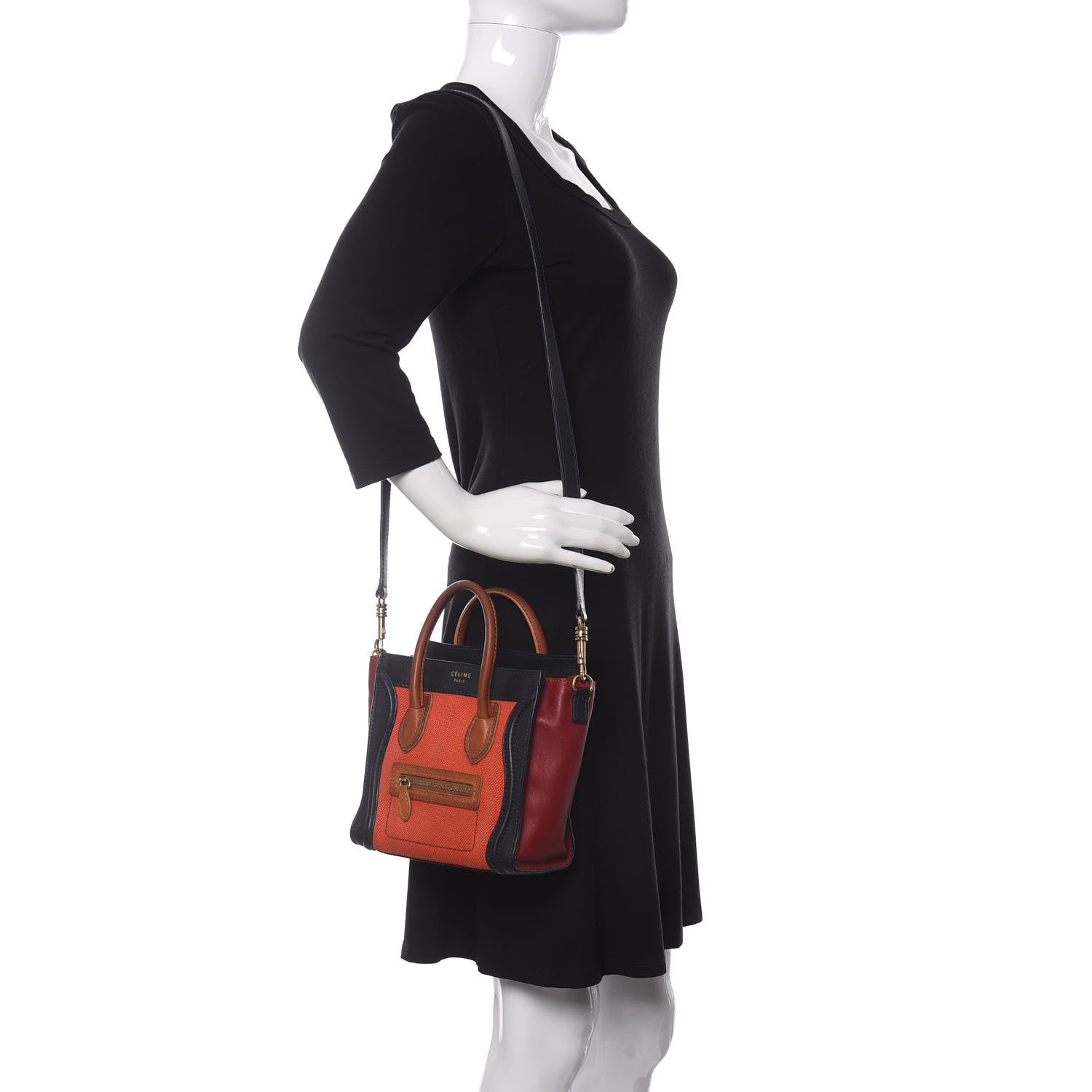 Celine Calfskin Linen Nano Tri-Color Luggage Poppy 2 of 11