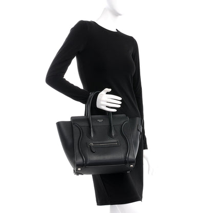 Celine Drummed Calfskin Micro Luggage Black 2 of 10