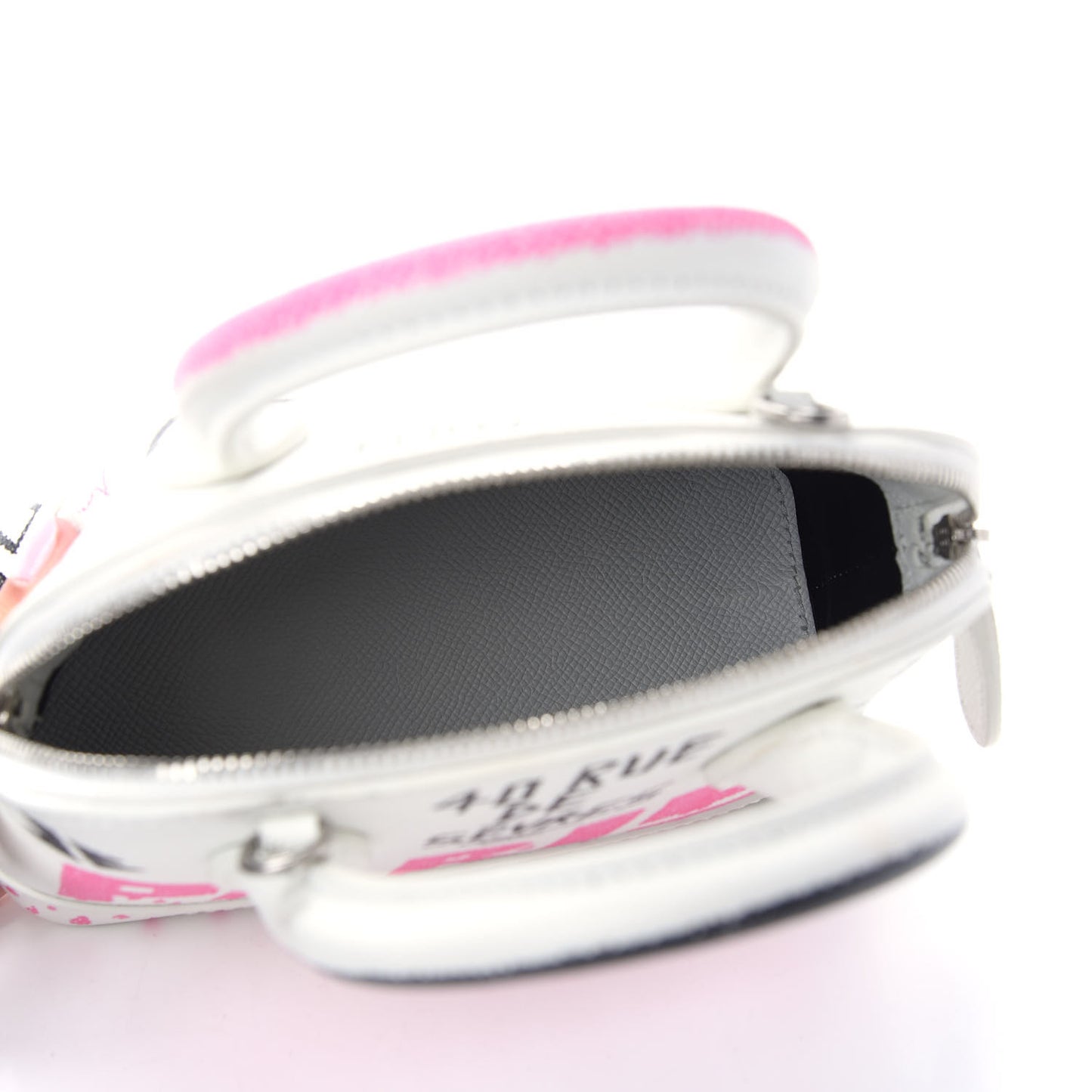 Grained Calfskin Graffiti Print XXS Ville Top Handle Bag White