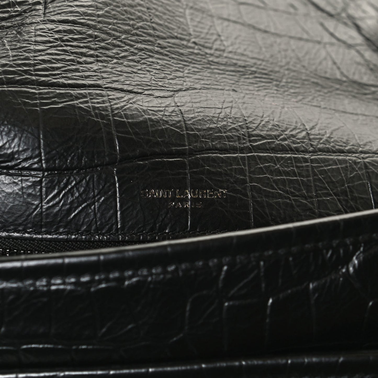 Crocodile Embossed Lambskin Monogram Medium Niki Chain Satchel Black