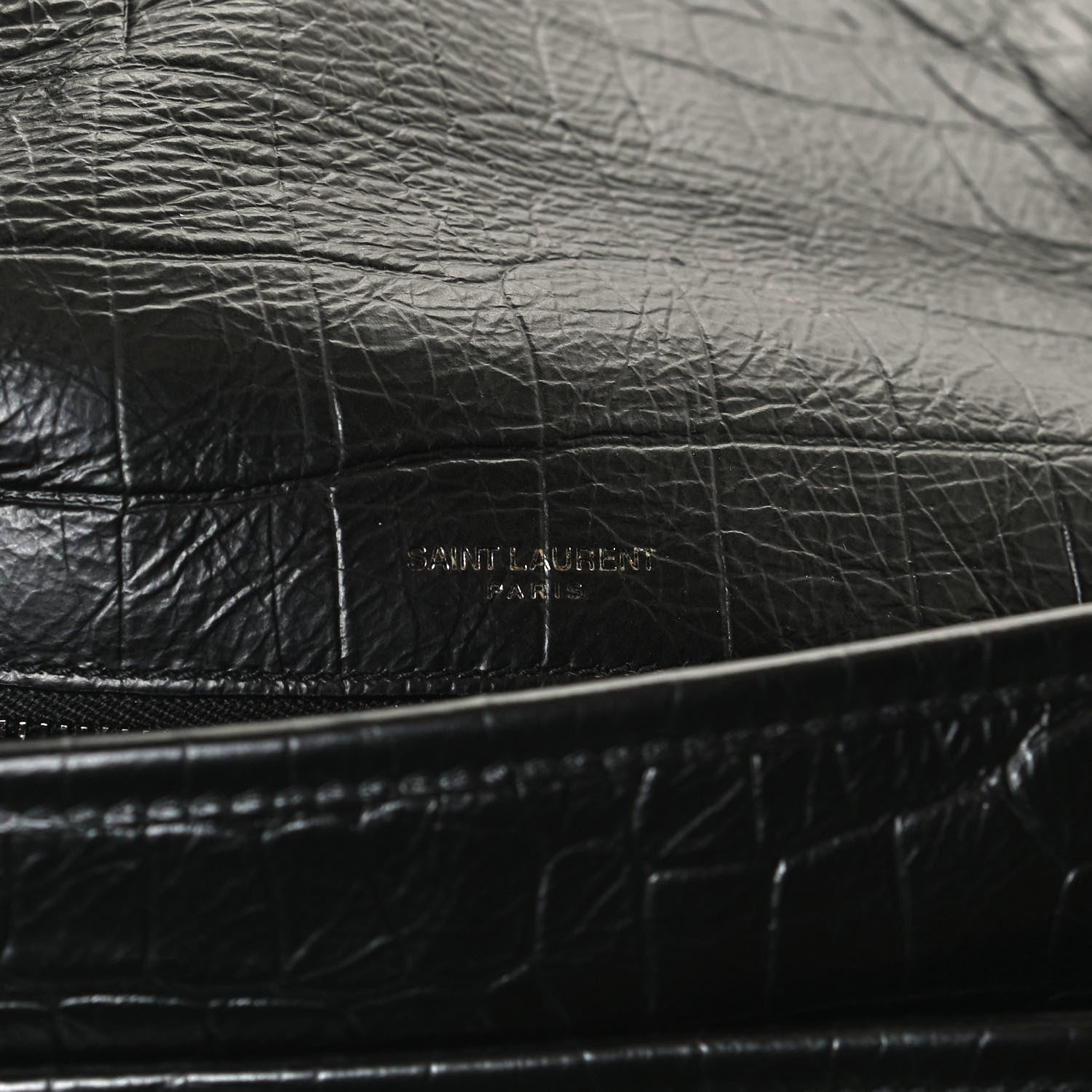Saint Laurent Crocodile Embossed Lambskin Monogram Medium Niki Chain Satchel Black 7 of 11