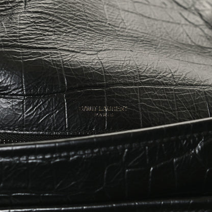 Saint Laurent Crocodile Embossed Lambskin Monogram Medium Niki Chain Satchel Black 7 of 11