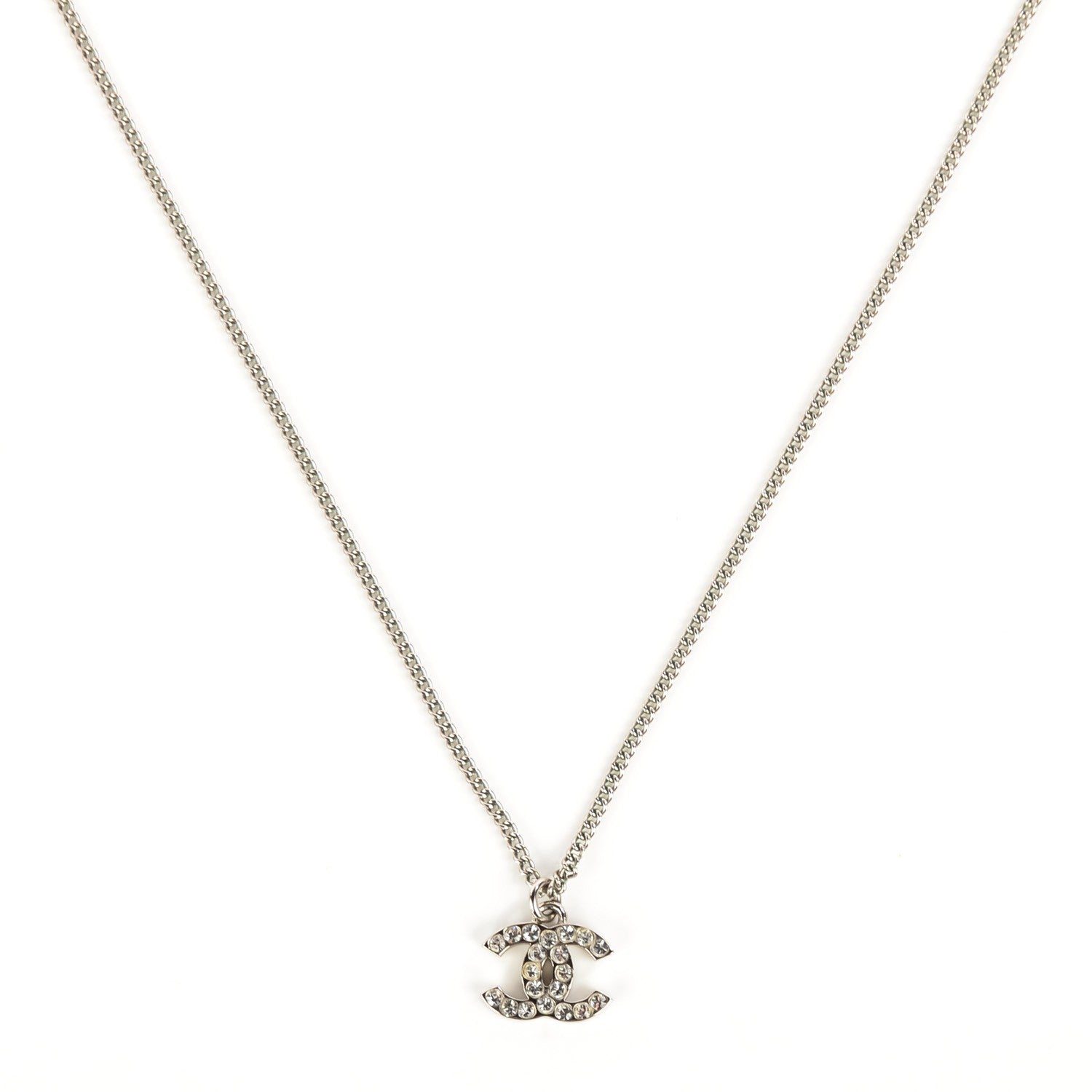 Chanel Crystal Timeless CC Necklace Silver 1 of 5