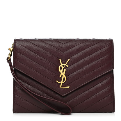 Saint Laurent Grain De Poudre Matelasse Chevron Monogram Envelope Clutch Rouge Legion 1 of 8