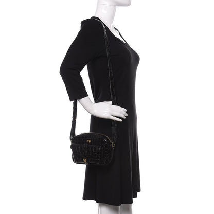 Tom Ford Crocodile Embossed Calfskin T Twist Camera Bag Black 2 of 8