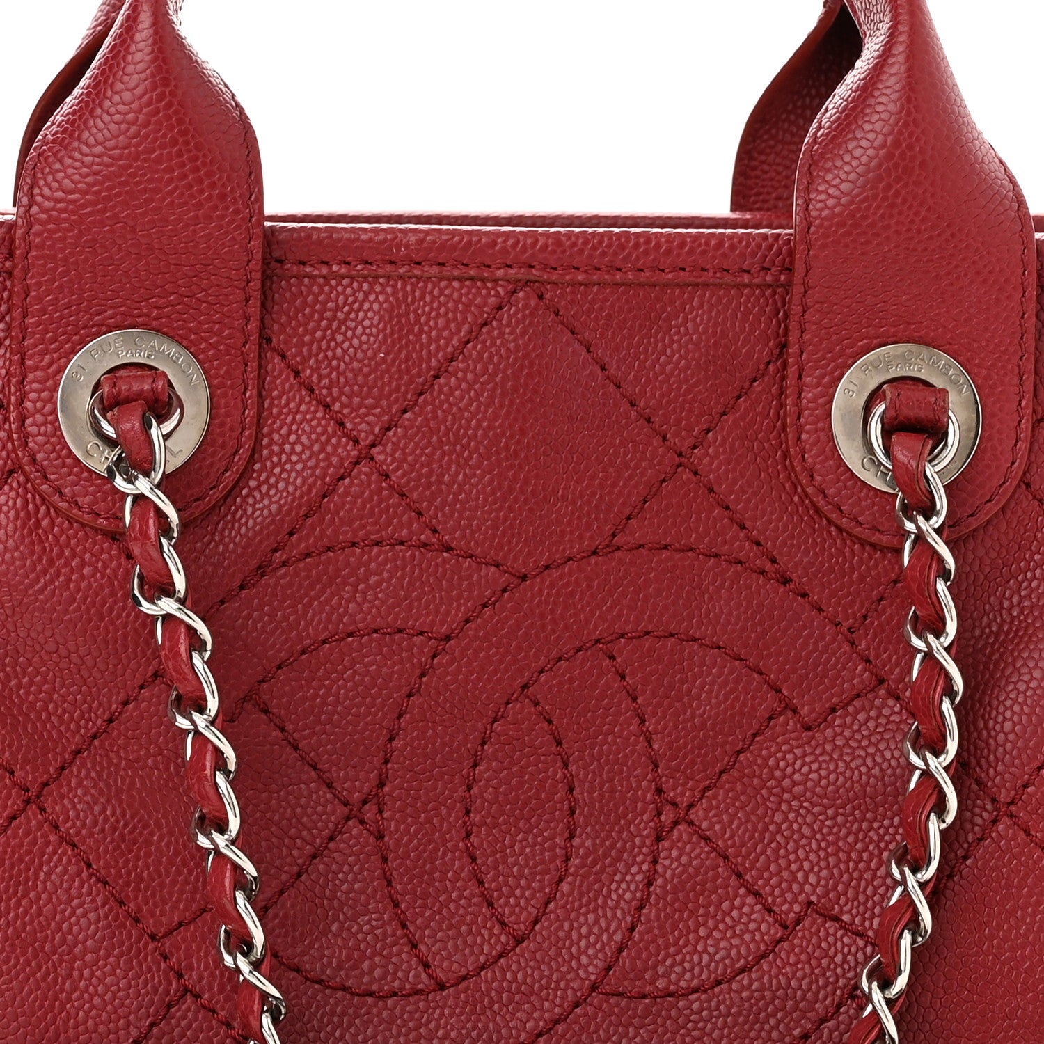 Chanel Caviar Quilted Small Deauville Bowling Bag Red 8 of 10