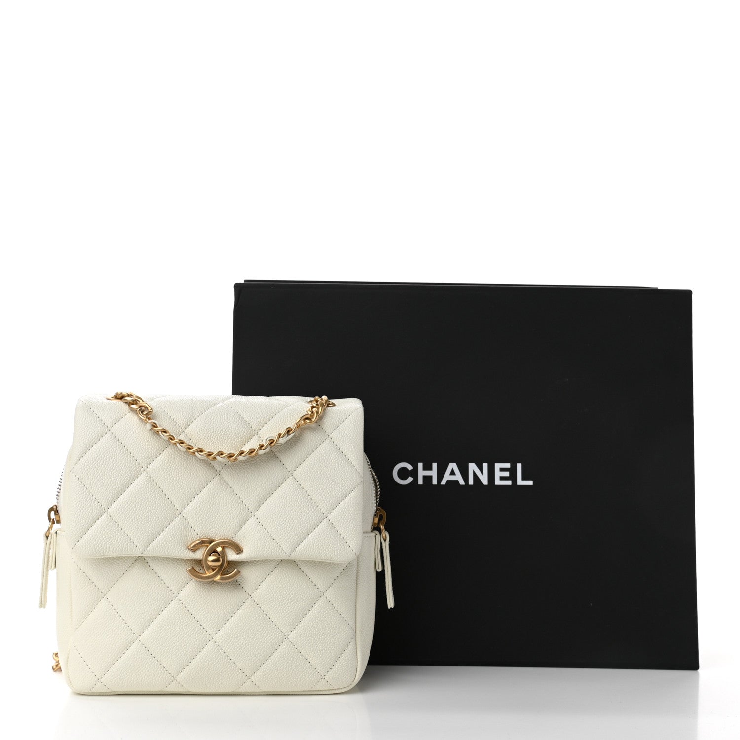 Chanel Shiny Caviar Quilted Chain Melody Backpack White 11 of 11