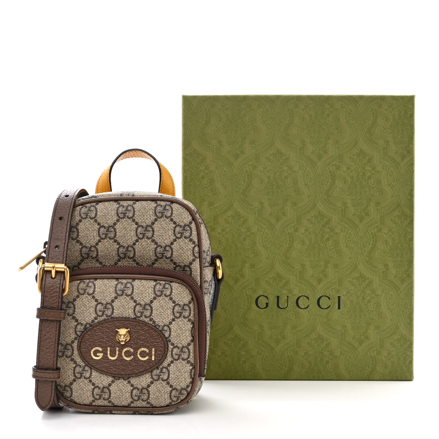 Gucci GG Supreme Monogram Mini Neo Vintage Double Zip Messenger Bag Beige New Acero Crop 12 of 12