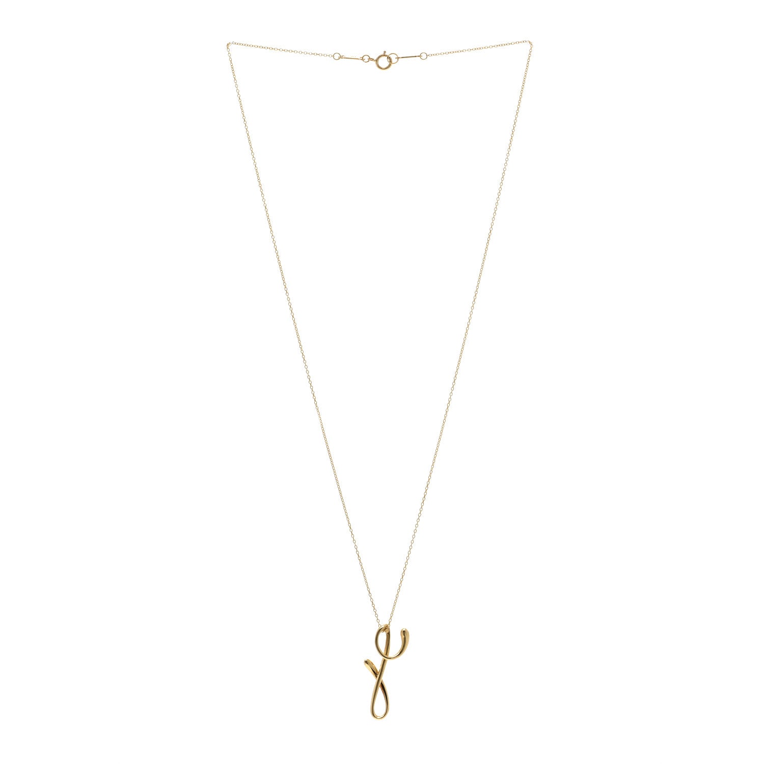 Tiffany 18K Yellow Gold Elsa Peretti Letter Y Pendant Necklace 3 of 4