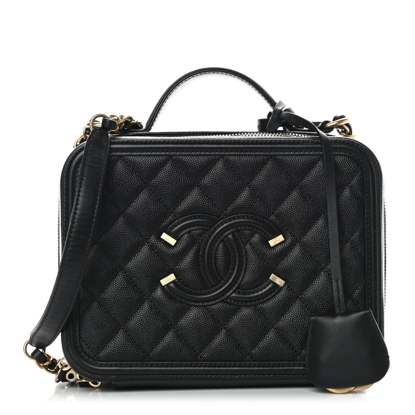 Caviar Quilted Medium CC Filigree Vanity Case Black