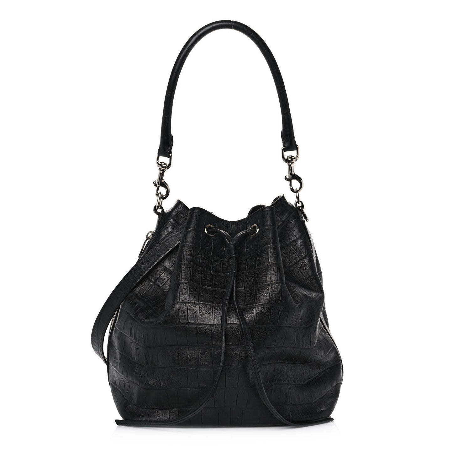 Calfskin Crocodile Embossed Large Emmanuelle Bucket Bag Black