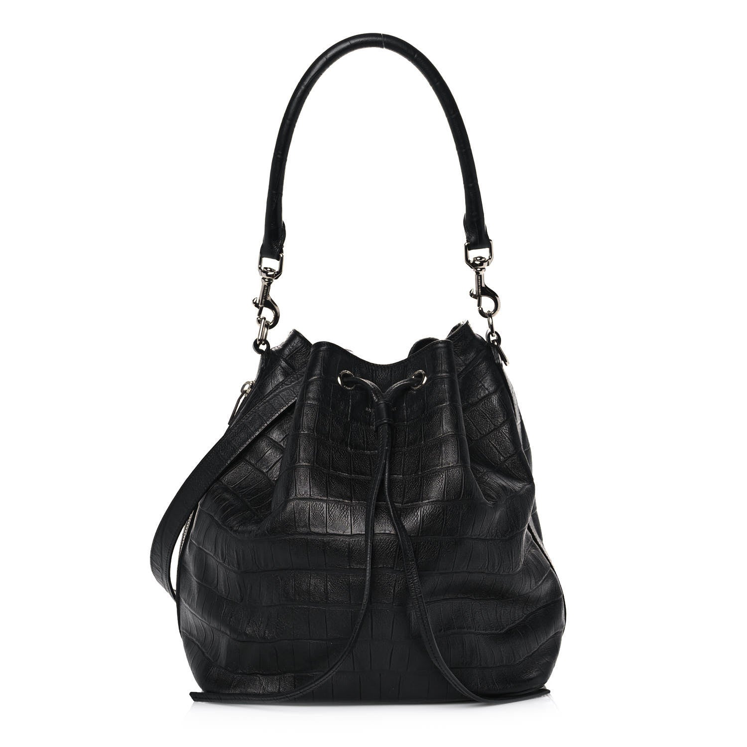 Saint Laurent Calfskin Crocodile Embossed Large Emmanuelle Bucket Bag Black 1 of 13