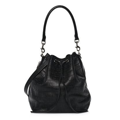 Saint Laurent Calfskin Crocodile Embossed Large Emmanuelle Bucket Bag Black 1 of 13