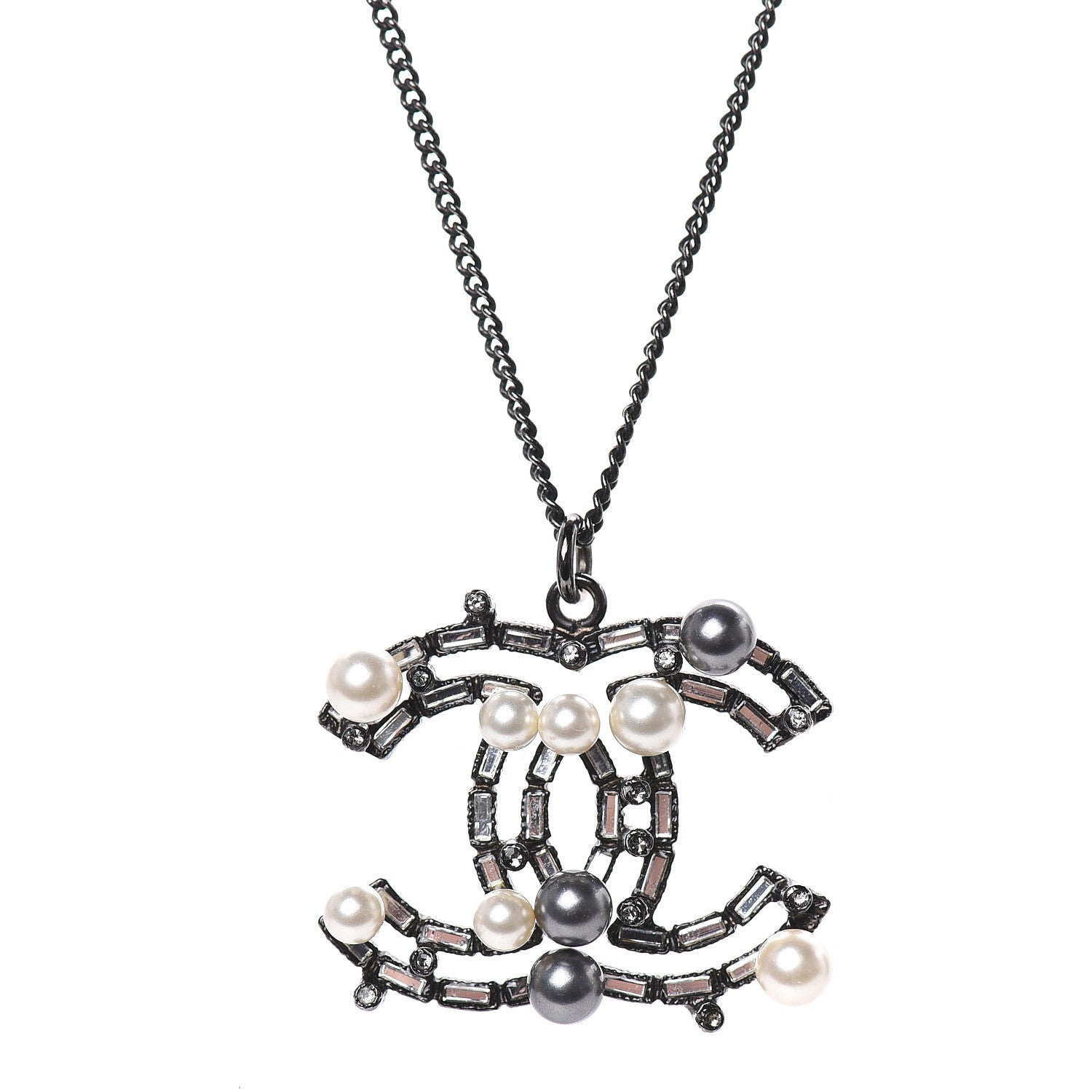 Chanel Baguette Pearl Bead CC Necklace Black 5 of 6