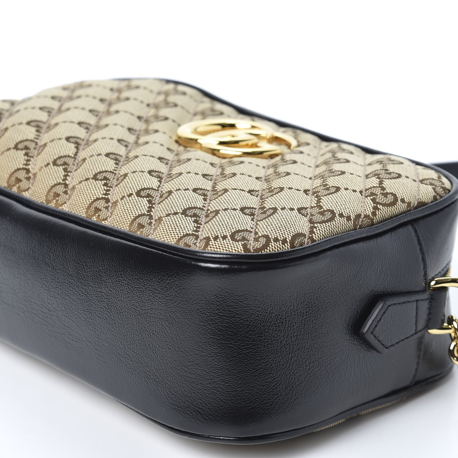 Gucci Monogram Matelasse Diagonal Small GG Marmont Chain Shoulder Bag Beige Black 6 of 10