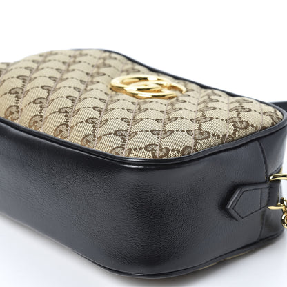 Gucci Monogram Matelasse Diagonal Small GG Marmont Chain Shoulder Bag Beige Black 6 of 10