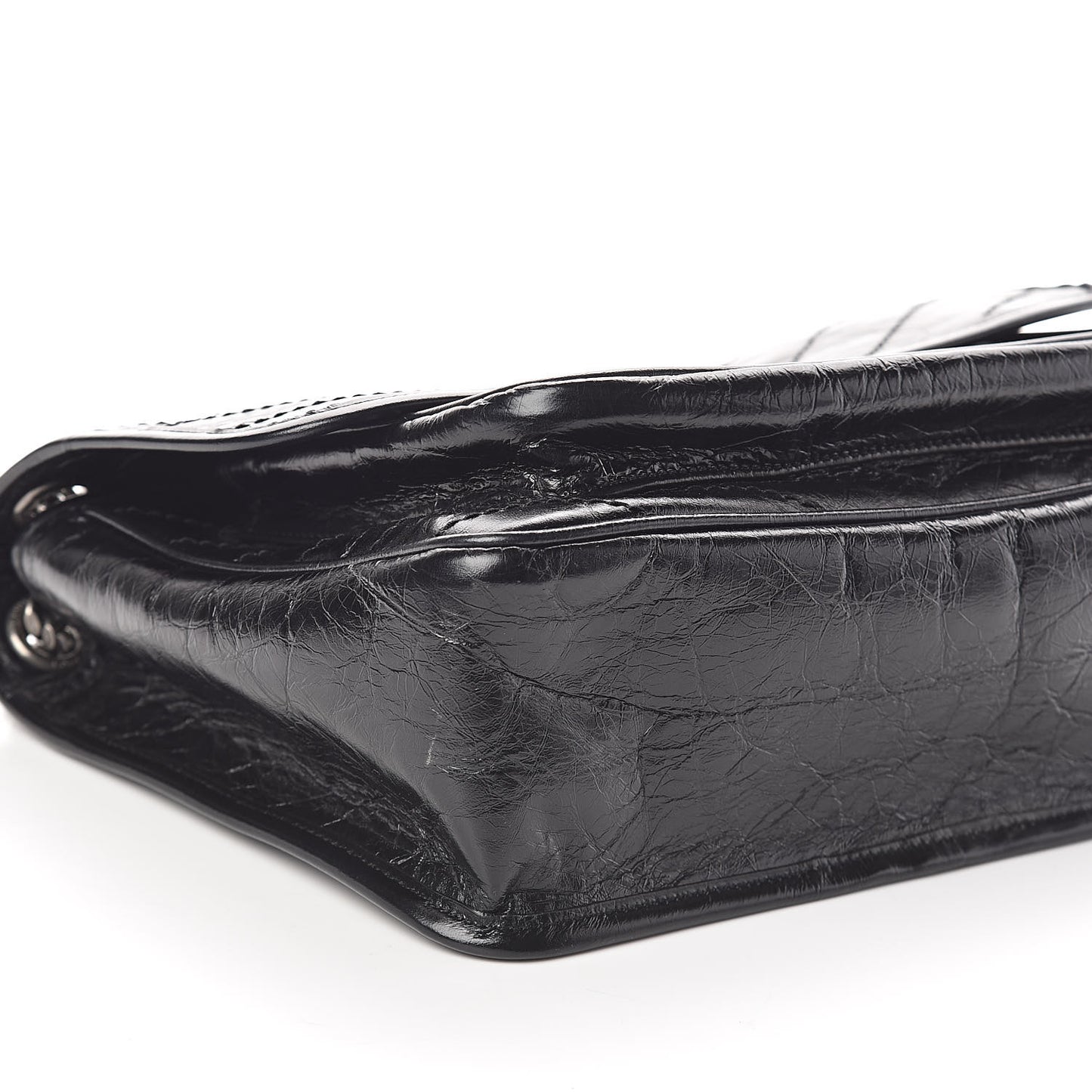 Crinkled Calfskin Matelasse Monogram Medium Niki Chain Satchel Black