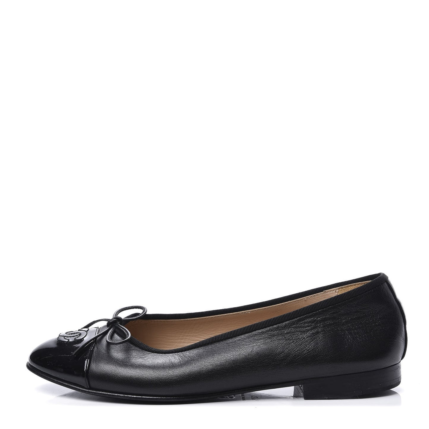 Lambskin Patent Cap Toe Ballerina Flats 37.5 Black