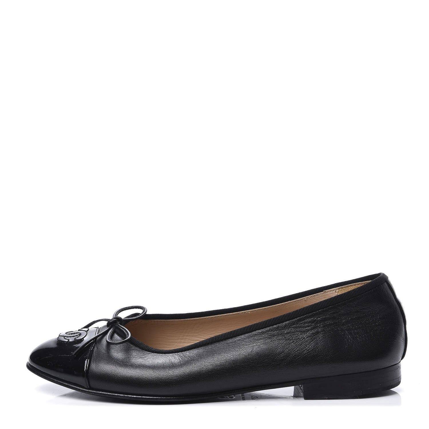 Chanel Lambskin Patent Cap Toe Ballerina Flats 37.5 Black 1 of 10