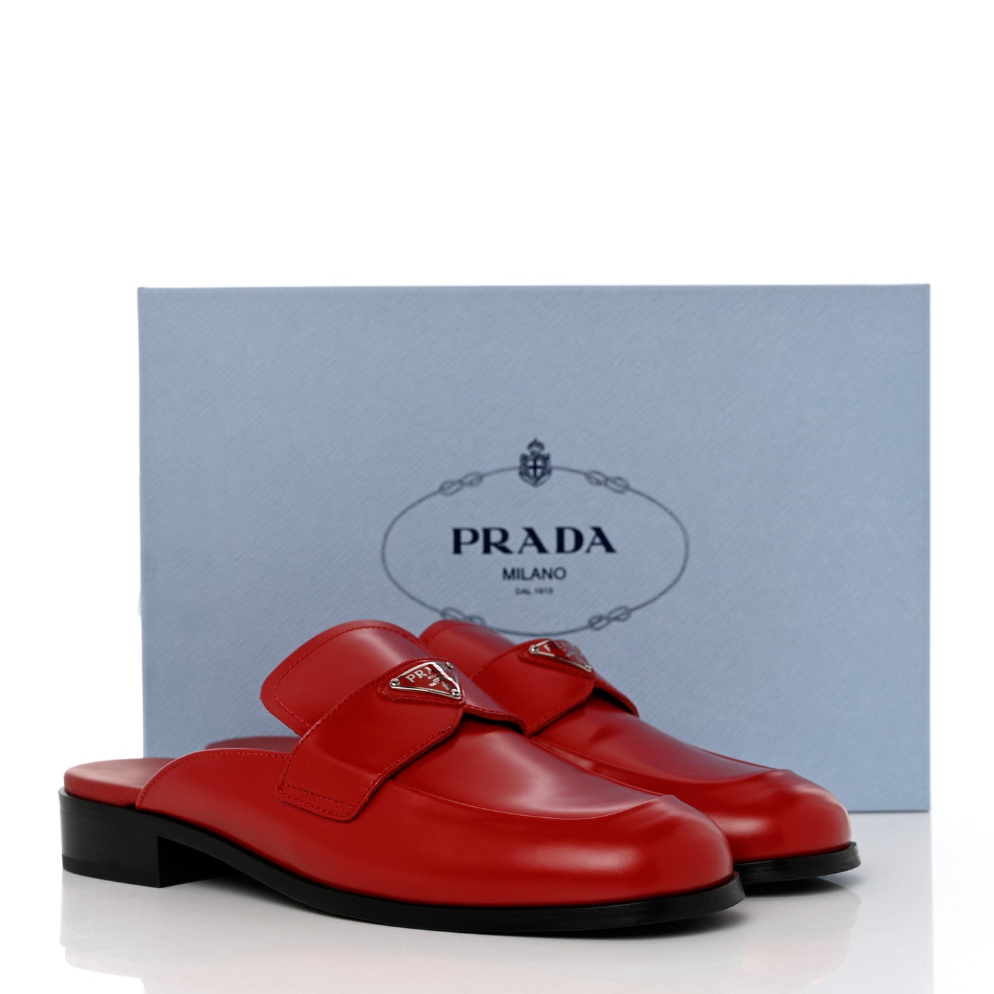 Spazzolato Metal Triangle Logo 25mm Loafer Mules 39.5 Scarlatto