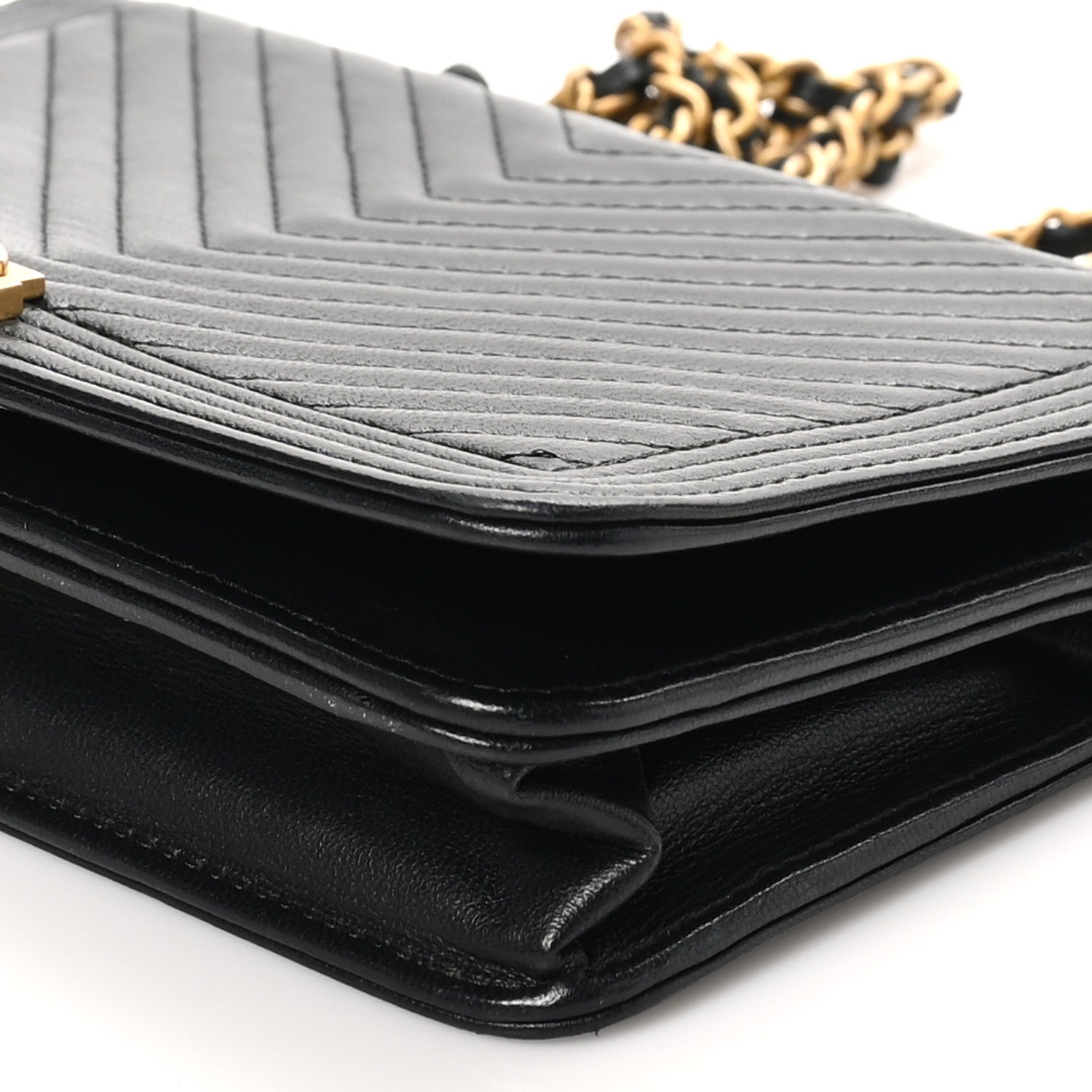 Chanel Lambskin Chevron Boy Wallet On Chain WOC Black 10 of 10