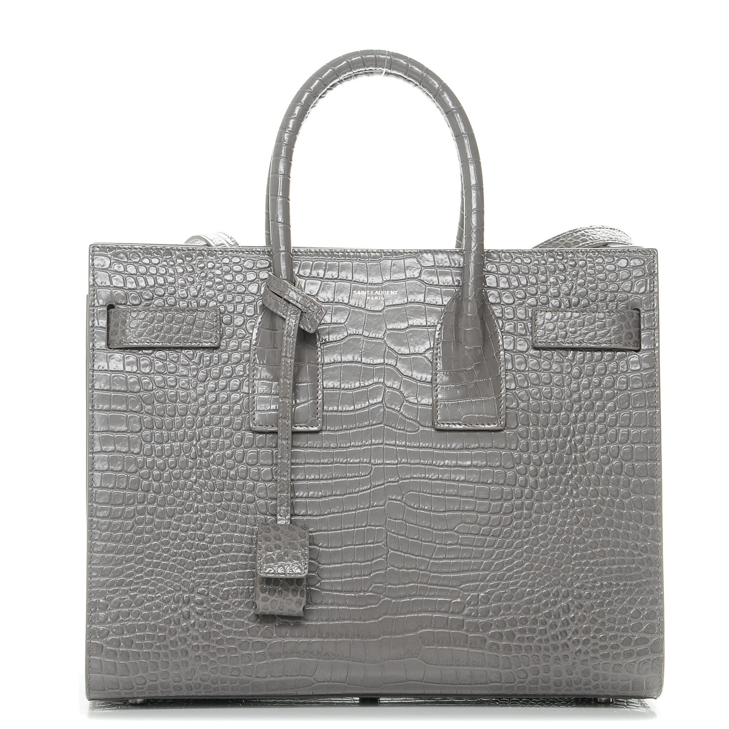 Saint Laurent Calfskin Crocodile Embossed Small Sac De Jour Fog 1 of 7