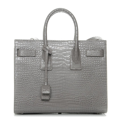 Saint Laurent Calfskin Crocodile Embossed Small Sac De Jour Fog 1 of 7
